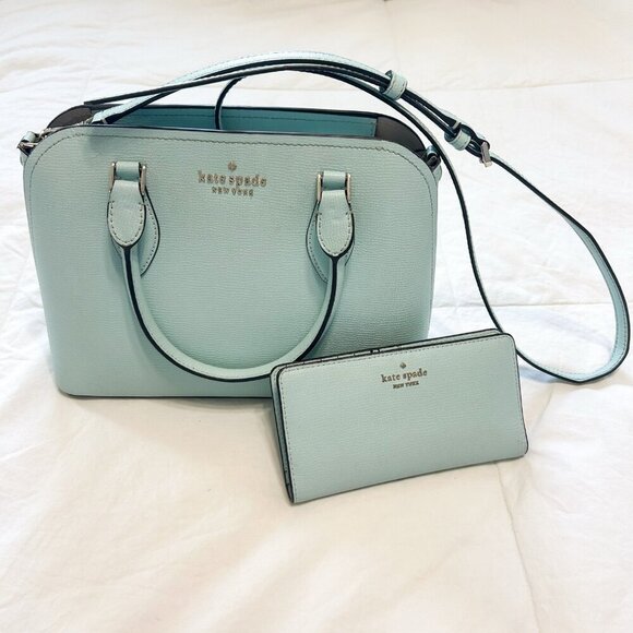 Kate Spade Darcy Satchel & Matching Wallet Set Light Cloud Blue Leather EUC